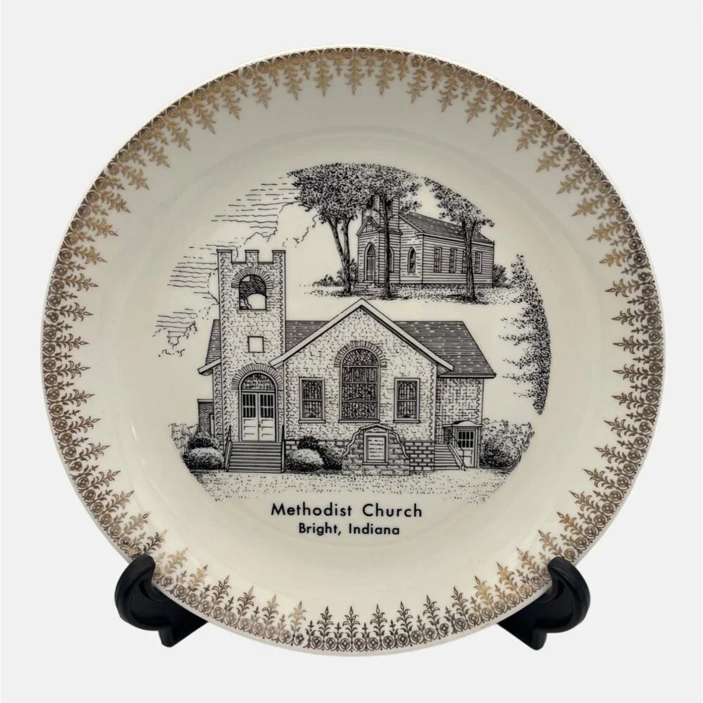 1960s Methodist Church Bright Indiana Collectible Plate World Wide Art Studios - Picture 1 of 5